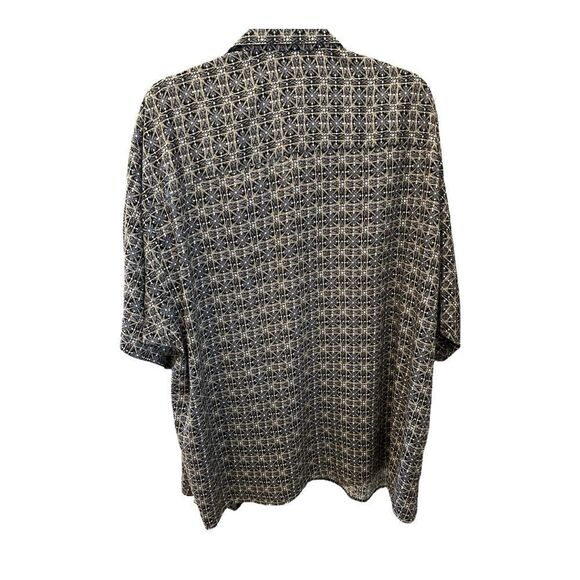 VTG Knightsbridge 100%Rayon Shirt Mens 2XL  Tan Atomic Retro Print 90s - Picture 2 of 9